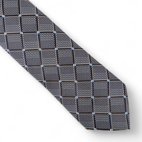 Perry Ellis Men's Ebsen Grid Plaid Tie Taupe Black Necktie Classic 3" $55 - Picture 1 of 5